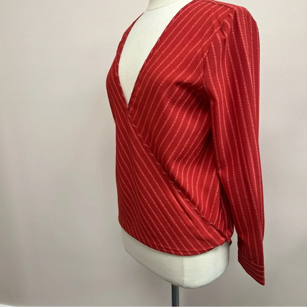 BCBGMAXAZRIA Long Sleeve Wrap Top in Venetian Red - Picture 4 of 8